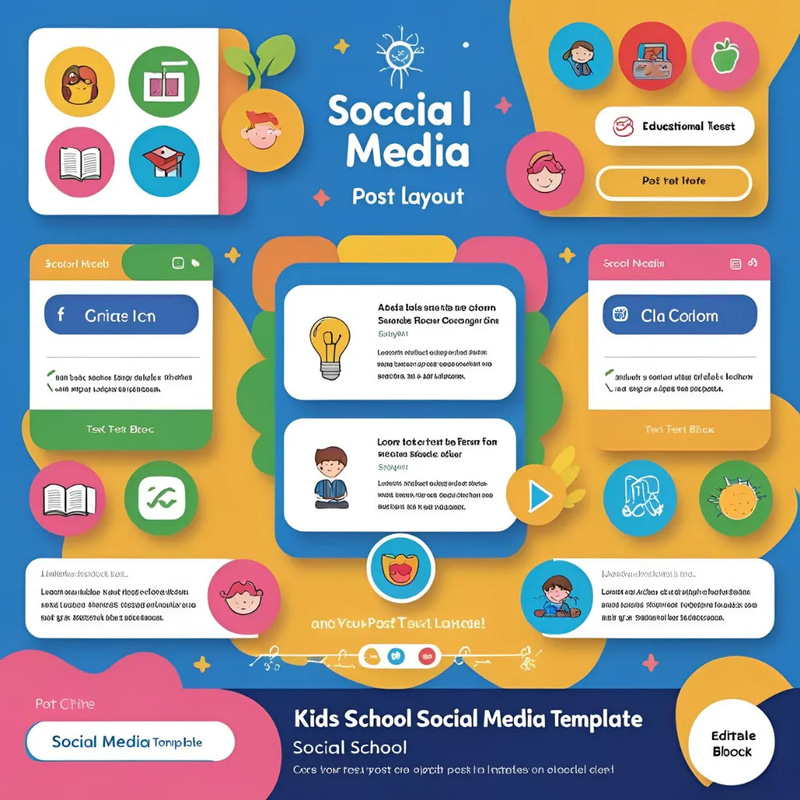 Kids School Social Media Template - Editable Educational Post Layout - Engaging, Customizable Designs for Educators and Marketers