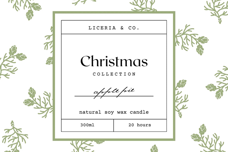 Minimalist Christmas Candle Label Green White - Sleek Seasonal Packaging Template for Professional Branding and Festive Products