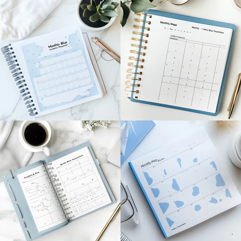 Monthly Map White & Blue Academic Presentation - Clean Academic Planner Templates for Organized Students and Educators in 2025