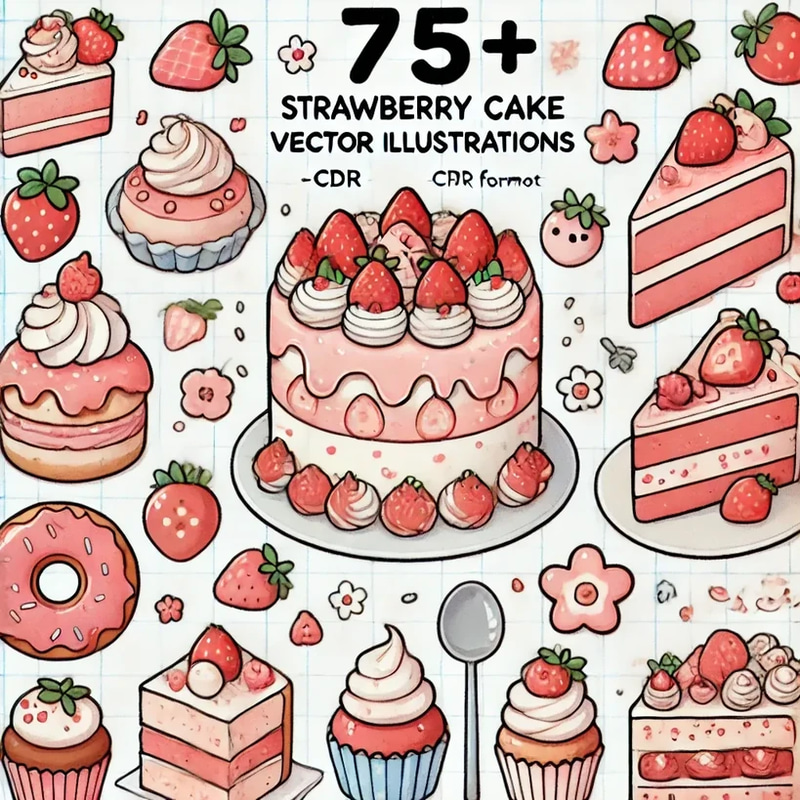 75+ Strawberry Cake Vector Illustrations - Whimsical Children's Educational Clipart for Creative Learning Projects