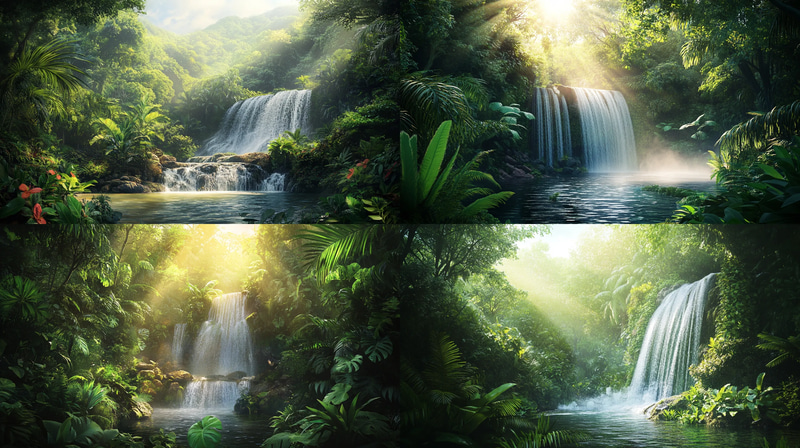 Emerald Veil Cascading Rainforest - Realistic Digital Landscape Art for Immersive Environmental Design and Creative Projects