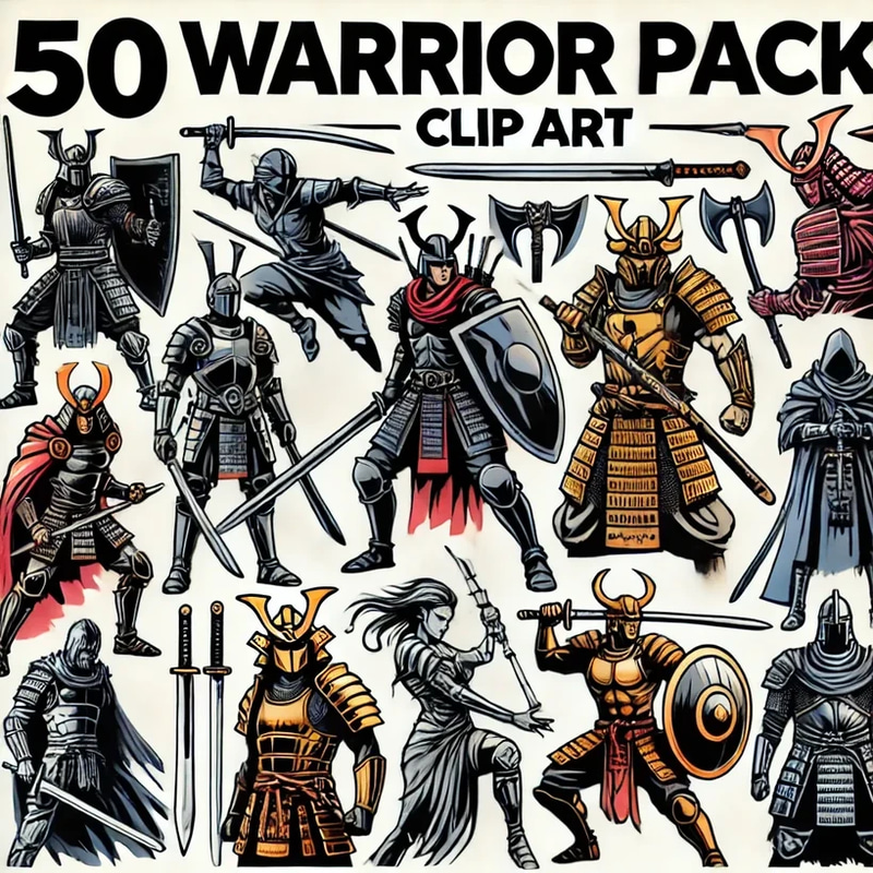 50 Warrior Pack Clip Art - Dynamic Character Illustrations for Designers and Storytellers