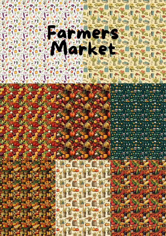 Farmers Market Harvest Patterns - Vibrant Seasonal Patterns for Creative Prints and Crafts