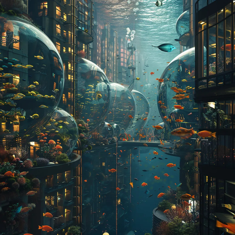 Aquapolis Crystal Dome Metropolis Concept - Futuristic Environment Concept Art for Creative Visionaries