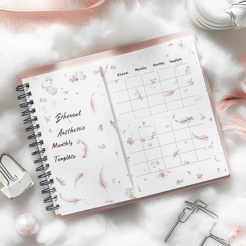 Ethereal Aesthetic Monthly Template - Elegant Planner for Streamlined Monthly Organization and Productivity