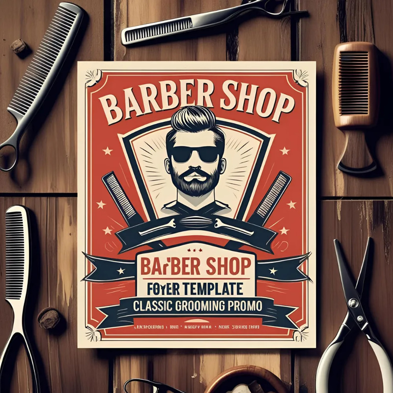 Barber Shop Flyer & Poster Template - Classic Grooming Promo - Timeless Marketing Design for Barbers and Salons