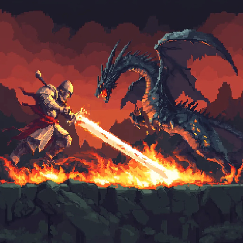Knight vs Dragon Pixel Animation - Immersive Retro Pixel Art Animation for Game Developers and Digital Storytellers