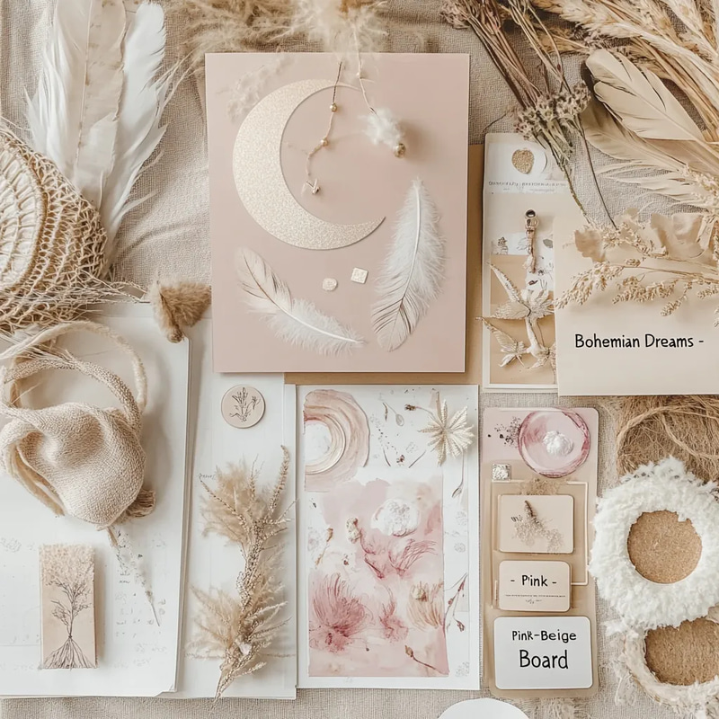Bohemian Dreams Pink Beige Vision Board - Creative Goal Planning for Inspired Dreamers and Organizers