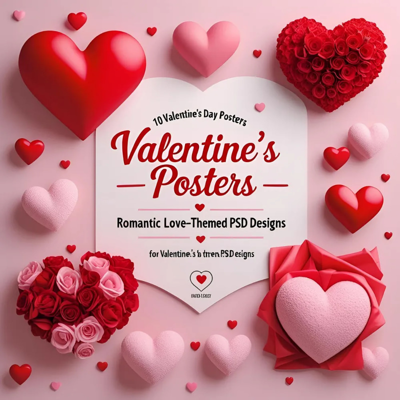10 Valentine's Day Posters - Romantic Love-Themed PSD Designs - Editable Marketing Templates for Heartfelt Campaigns and Brand Promotion
