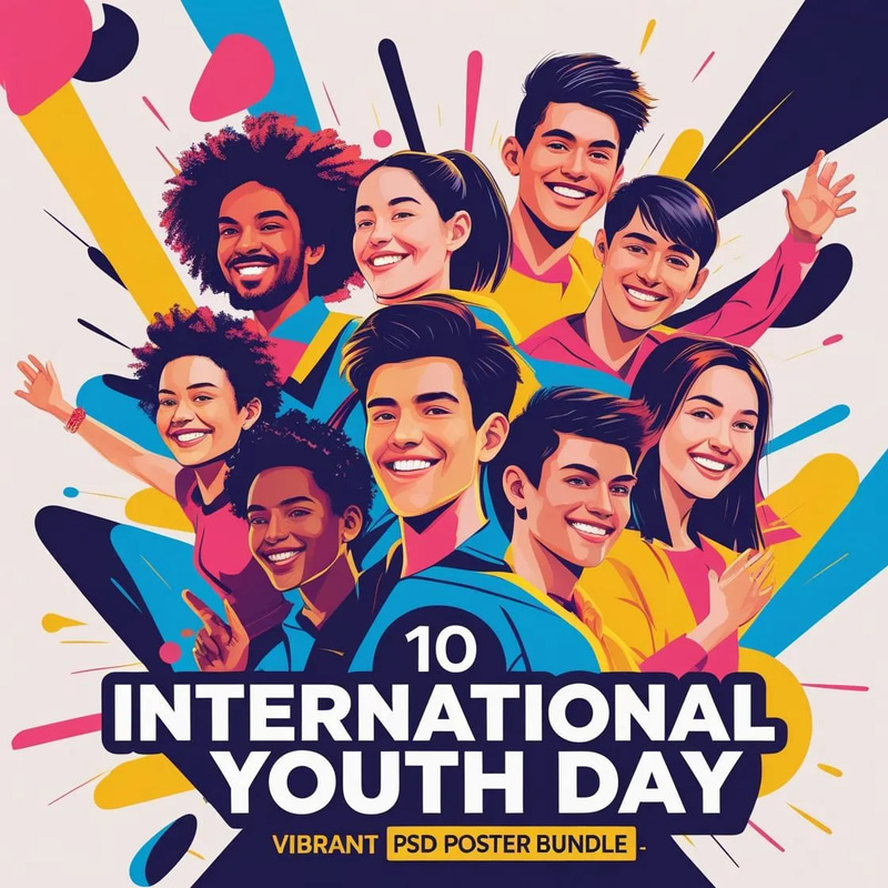 10 International Youth Day Posters - Vibrant PSD Poster Bundle - Dynamic Marketing Templates for Youth Campaigns and Social Impact