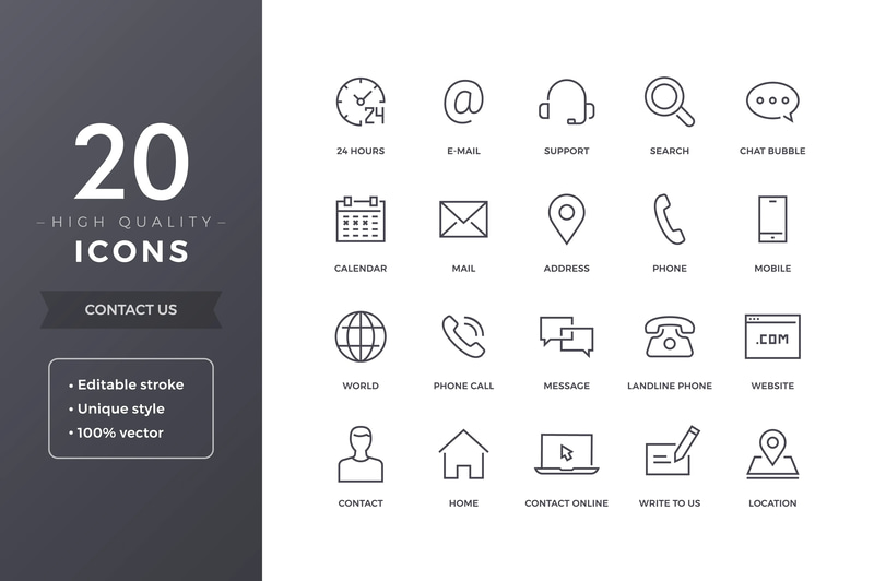 20+ Contact Icons - Official Communication Symbols - Sleek Icon Set for Clear, Professional Messaging and User Interfaces