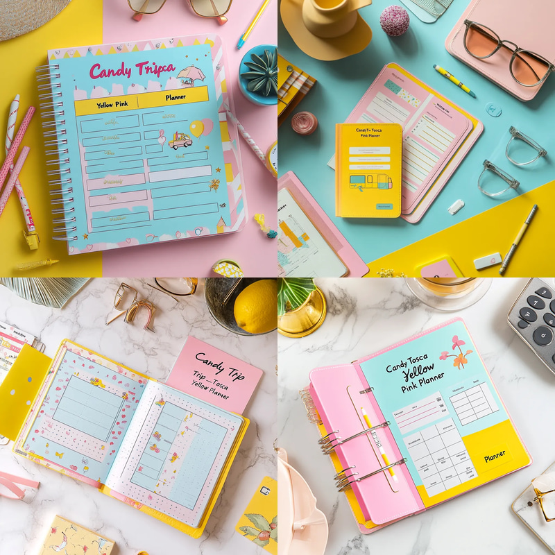 Candy Trip Tosca Yellow Pink Planner - Vibrant Travel Organizer for Seamless Vacation Planning and Personal Efficiency