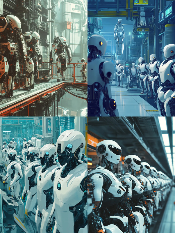 Group of Androids in a Futuristic Facility - Robotics & Android Sci-Fi Illustration for Designers and Creative Projects