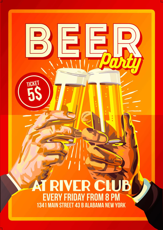 Beer Party & Happy Hour Flyer Template - Bar Night Celebration - Versatile Marketing Design for Promotions and Events