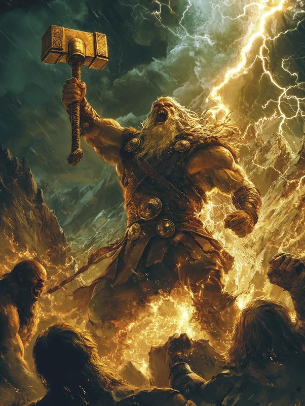 Mjölnir's Wrath - Jörmungandr Showdown - Mythic Fantasy Art for Immersive Storytelling and Creative Projects