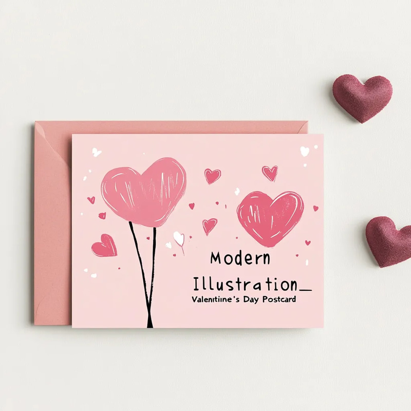 Modern Illustration Valentine's Day Postcard - Chic Romantic Card Design for Heartfelt Messages and Seasonal Greetings