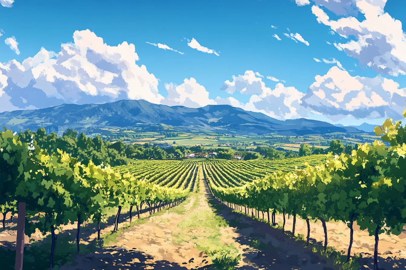 Summer Vineyard - Serene Landscape Art Collection for Tranquil Home and Office Decor