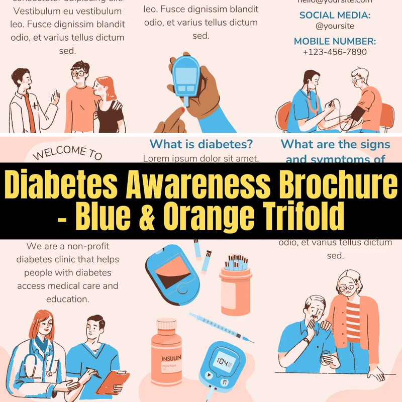 Diabetes Awareness Brochure Blue & Orange Trifold - Professional Health & Wellness Trifold Template for Impactful Community Outreach