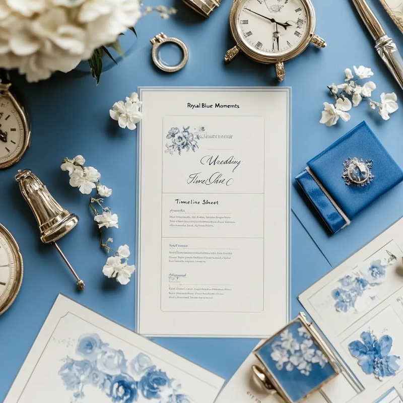 Royal Blue Moments Wedding Timeline Sheet - Elegant Event Planning Template for Seamless Wedding Coordination