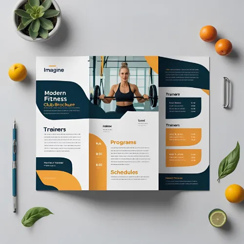 Modern Fitness Club Trifold Brochure - Editable PSD Template - Sleek Marketing Design for Fitness Brands and Promotional Campaigns