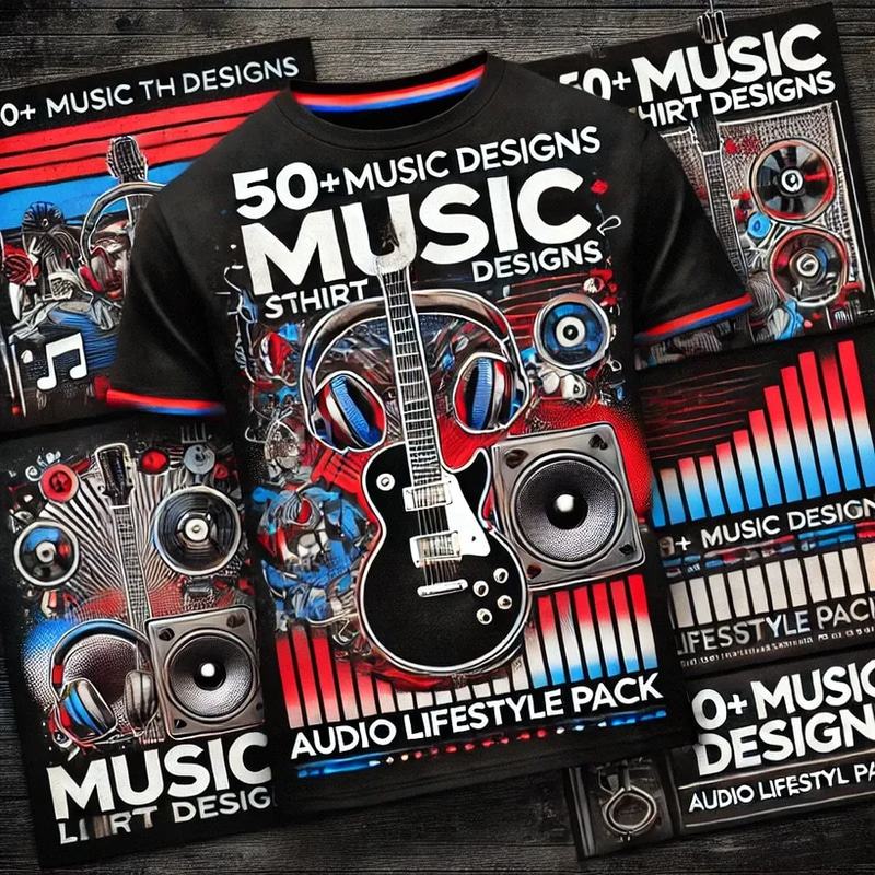 50+ Music Shirt Designs - Audio Lifestyle Pack - Trendy T-Shirt Graphics for Music Lovers and Apparel Creators