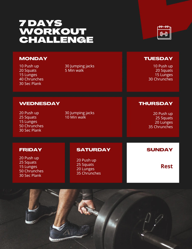 7-Day Fitness Challenge Maroon Black Design - Dynamic Workout Plan Templates for Health & Lifestyle Enthusiasts