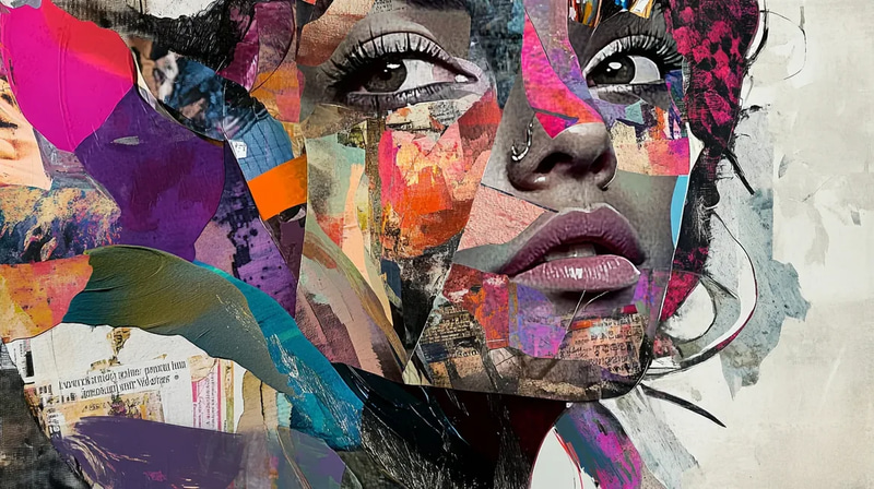 Digital Collage with Mixed Media Elements - Contemporary Multimedia Wall Art for Creative Interiors