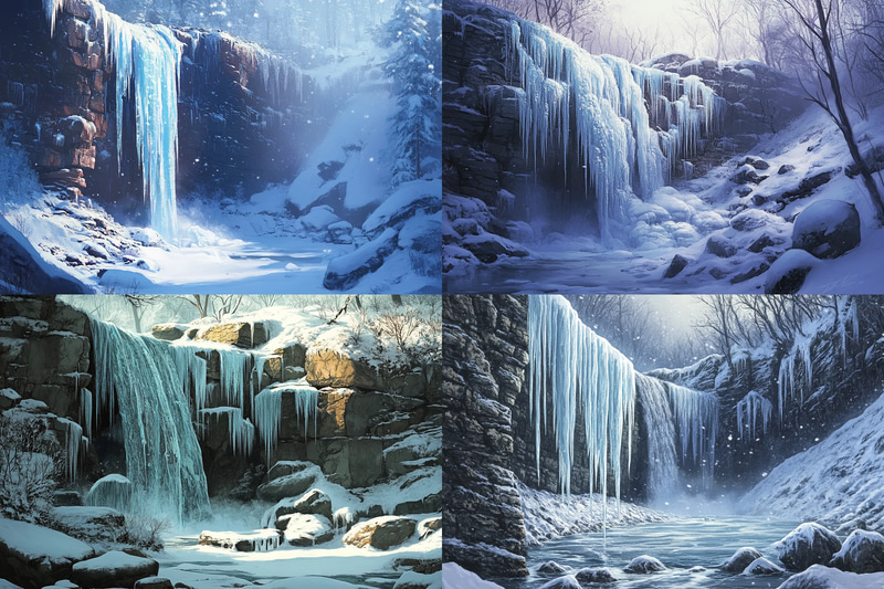 Ice Waterfall Majesty - Serene Winter Landscape Art for Tranquil Spaces and Creative Decor