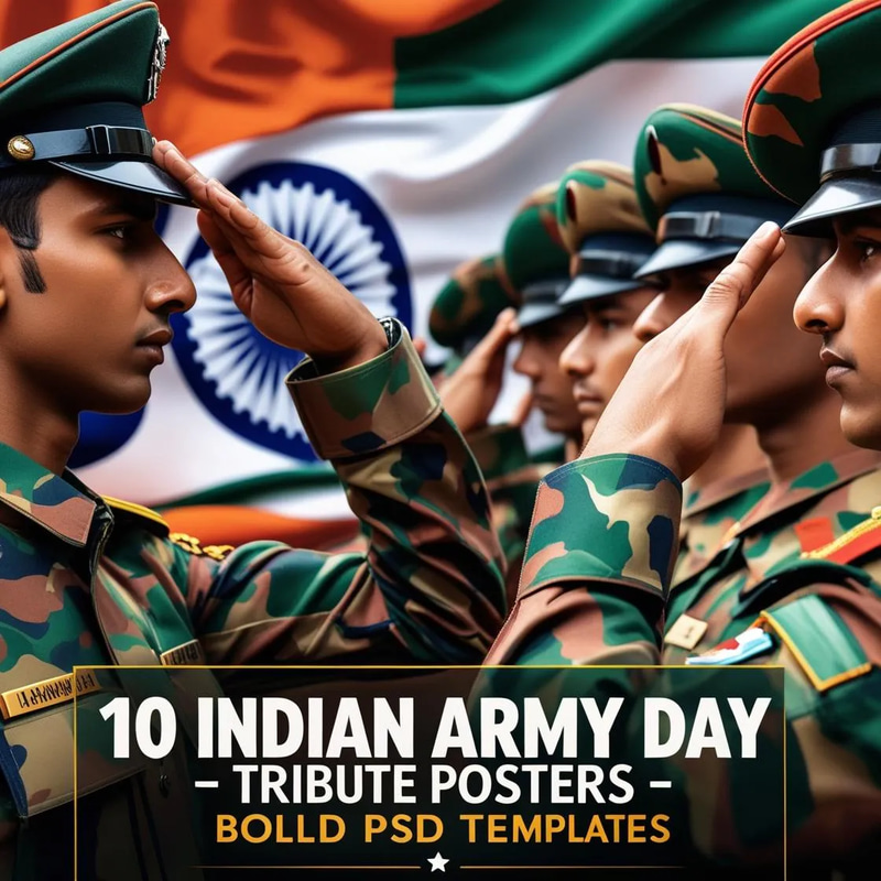 10 Indian Army Day Tribute Posters - Bold PSD Templates - Impactful Marketing Banners for Commercial Campaigns and Brand Promotions