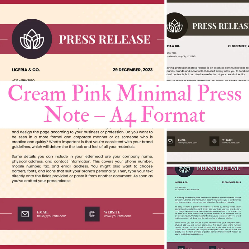 Cream Pink Minimal Press Note - A4 Format - Sleek Business Announcement Template for Professional Media Releases