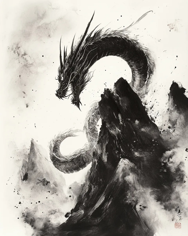 Powerful Dragon Ink Illustration - Dynamic Traditional Ink Art for Creative Projects and Collectors