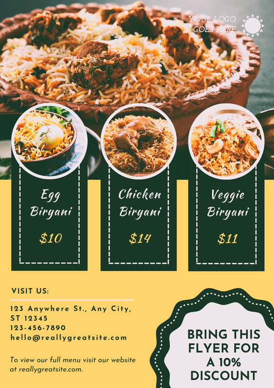 Biryani Menu Flyer - Yellow Black Promo Design - Vibrant Marketing Flyer Template for Restaurants and Food Promotions