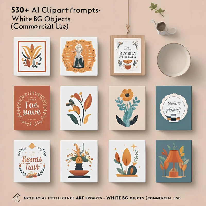530+ AI Clipart Prompts White BG Objects - Creative AI Art & Graphic Prompts for Designers and Marketers