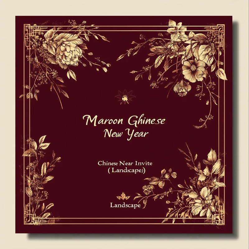 Maroon Gold Chinese New Year Invite Landscape - Elegant Festive Holiday Invitation for Personal and Business Celebrations