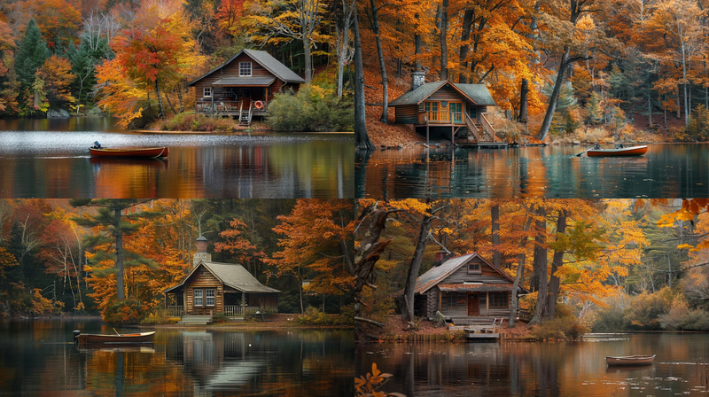Amber Rest Autumn Lakeside Retreat - Serene Digital Environmental Illustrations for Eco-Themed Projects and Creative Use