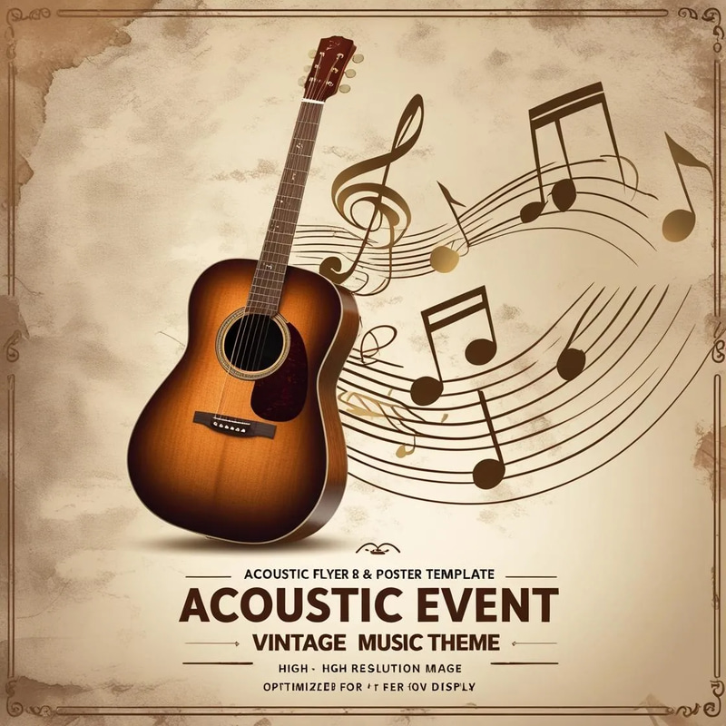 Acoustic Event Flyer & Poster Template - Vintage Music Theme - Classic Editable Marketing Designs for Musicians and Promoters