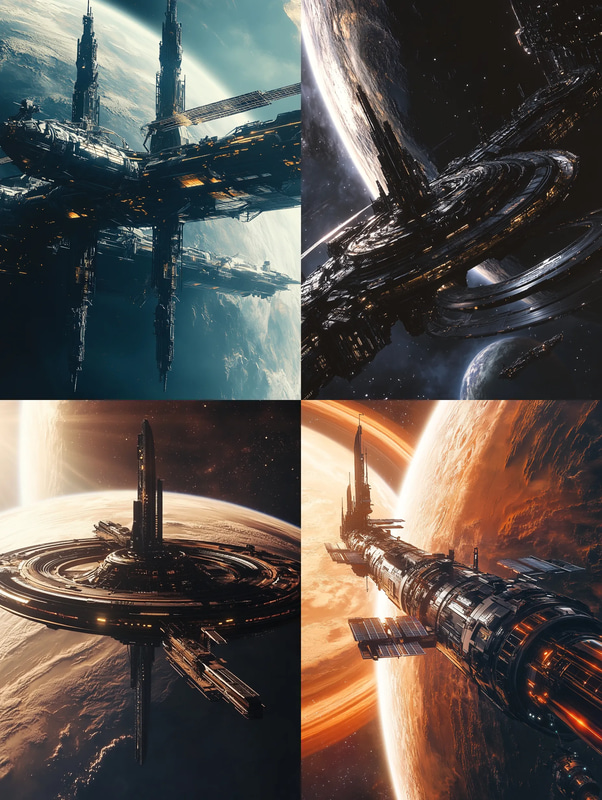 Sleek and Advanced Orbiting Space Station - Futuristic Sci-Fi Digital Art for Creative and Commercial Projects