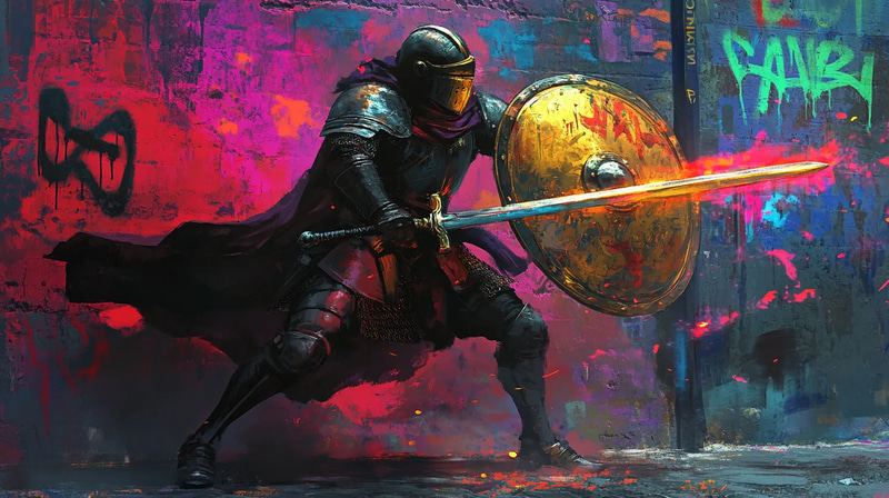 Heroic Knight Graffiti Art - Bold Street-Style Character Graffiti for Urban Artists and Creative Projects
