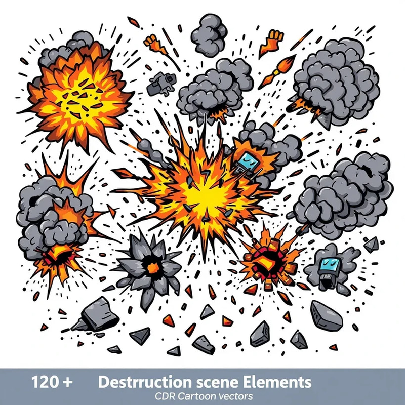 120+ Destruction Scene Elements - Cartoon Vector Collection for Creative Design and Storytelling