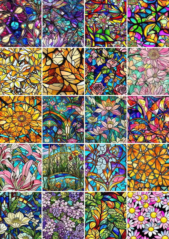 50 Cathedral Glass Flower Patterns - Elegant Floral & Botanical Textures for Creative Prints and Design Projects