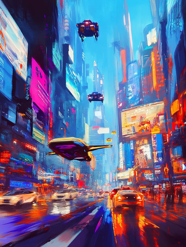 Futuristic Cityscape Digital Art - Immersive Digital Painting for Creative Visionaries and Urban Storytelling