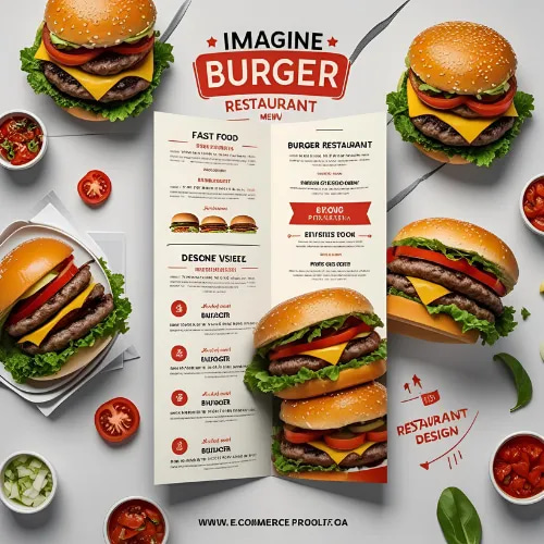Burger Restaurant Menu Brochure - Trifold PSD Layout - Professional Editable Flyer Template for Marketing and Promotions