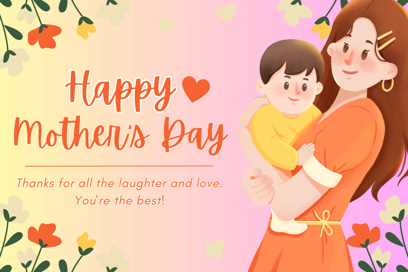 Joyus Illustrative Mother's Day Card - Vibrant Hand-Drawn Greeting for Heartfelt Family Moments