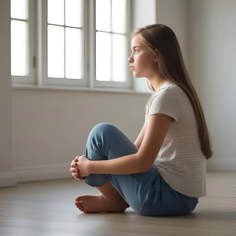 Side View Teen Girl Sitting - Cinematic Lifestyle Stock Video for Family and Youth Projects