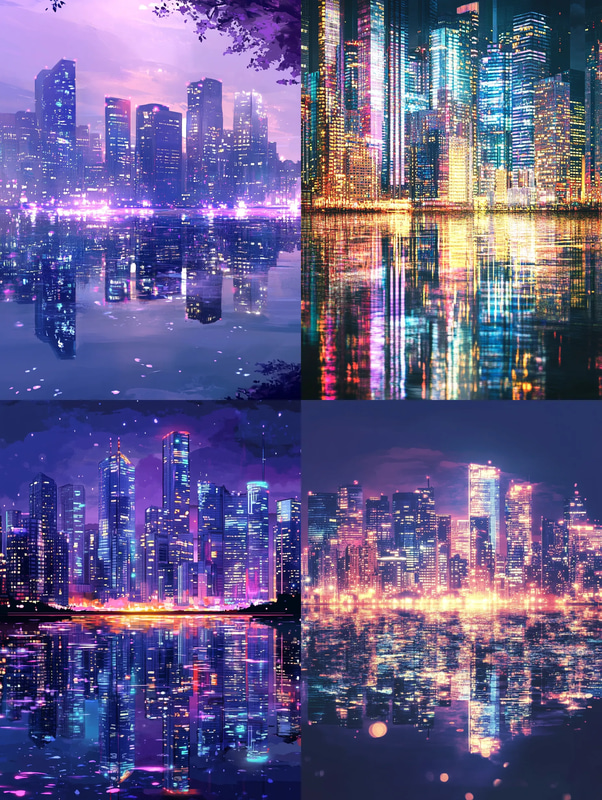 Reflected Skyline View - Urban Landscape Art Featuring Vibrant City Reflections for Creative Decor and Design Projects