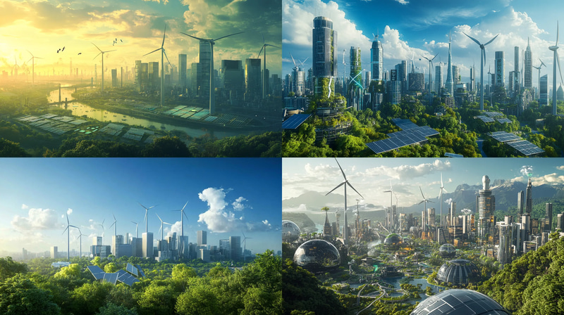 Smart City Powered Entirely by Renewable Energy - Futuristic Sci-Fi Urban Art for Visionary Creatives and Digital Displays