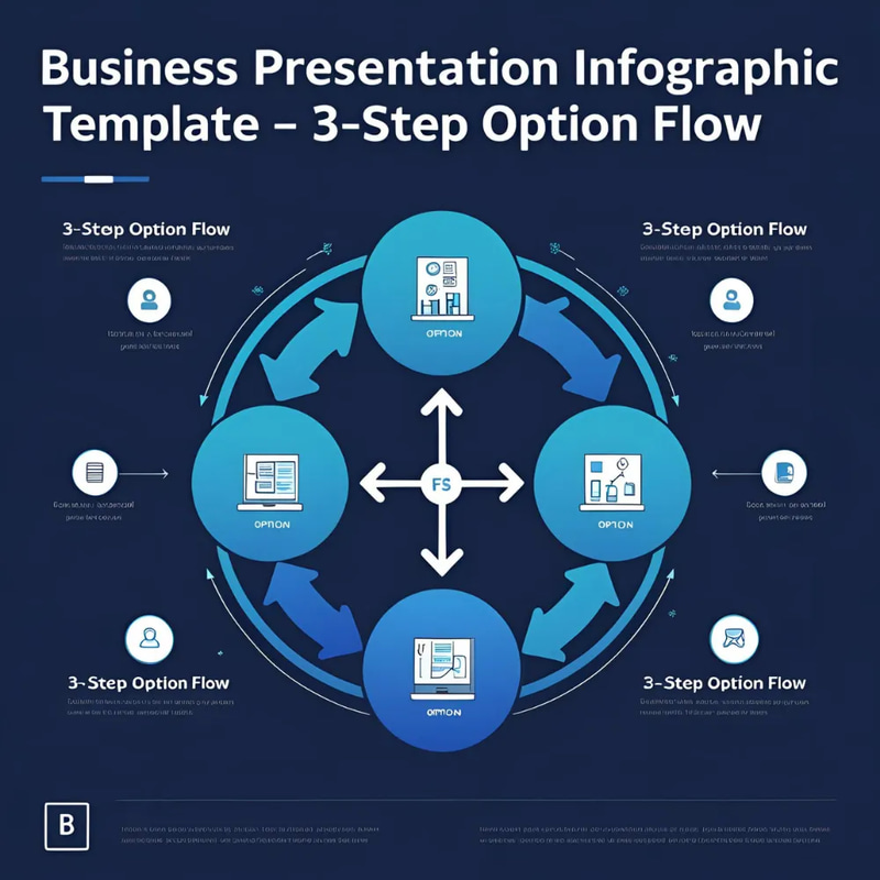 Business Presentation Infographic Template - 3-Step Option Flow - Streamlined Corporate Visuals for Engaged Audiences and Clear Communication