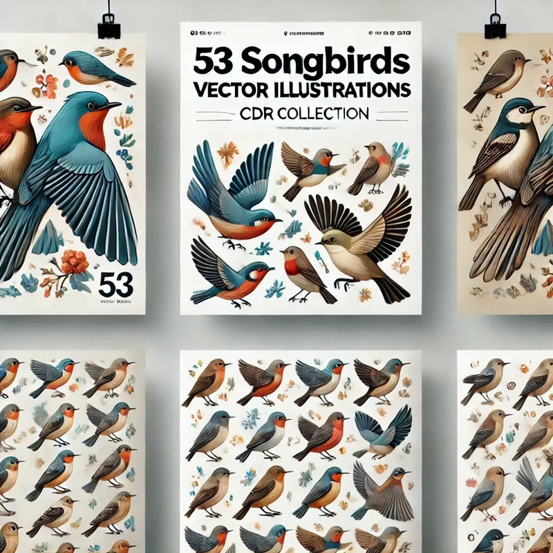 53 Songbirds Vector Illustrations - Artistic Wildlife Vectors for Designers and Creative Projects