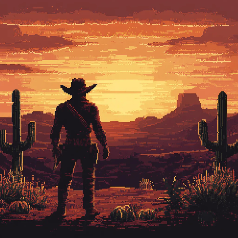 Cowboy with Hat & Revolver Pixel Art - Retro Pixel Characters for Game Design and Digital Storytelling
