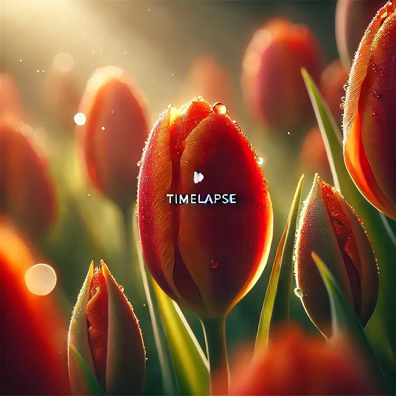 Red-Orange Tulips Blooming Timelapse - Cinematic Aerial Time-Lapse Video for Creative Storytelling and Visual Projects